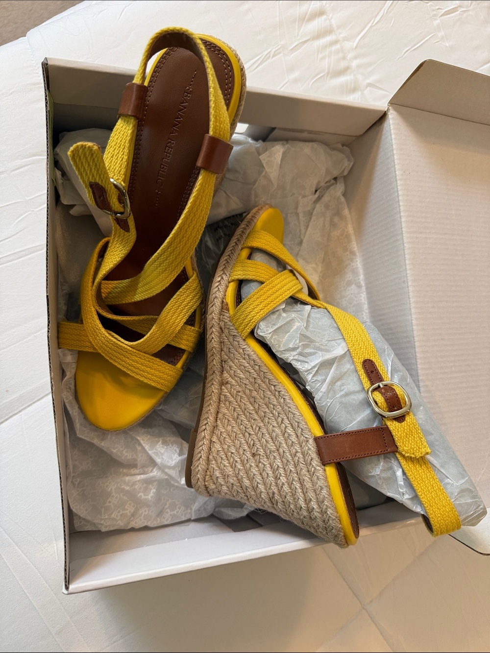 Banana Republic Bright Yellow Espadrille Wedge Sandals